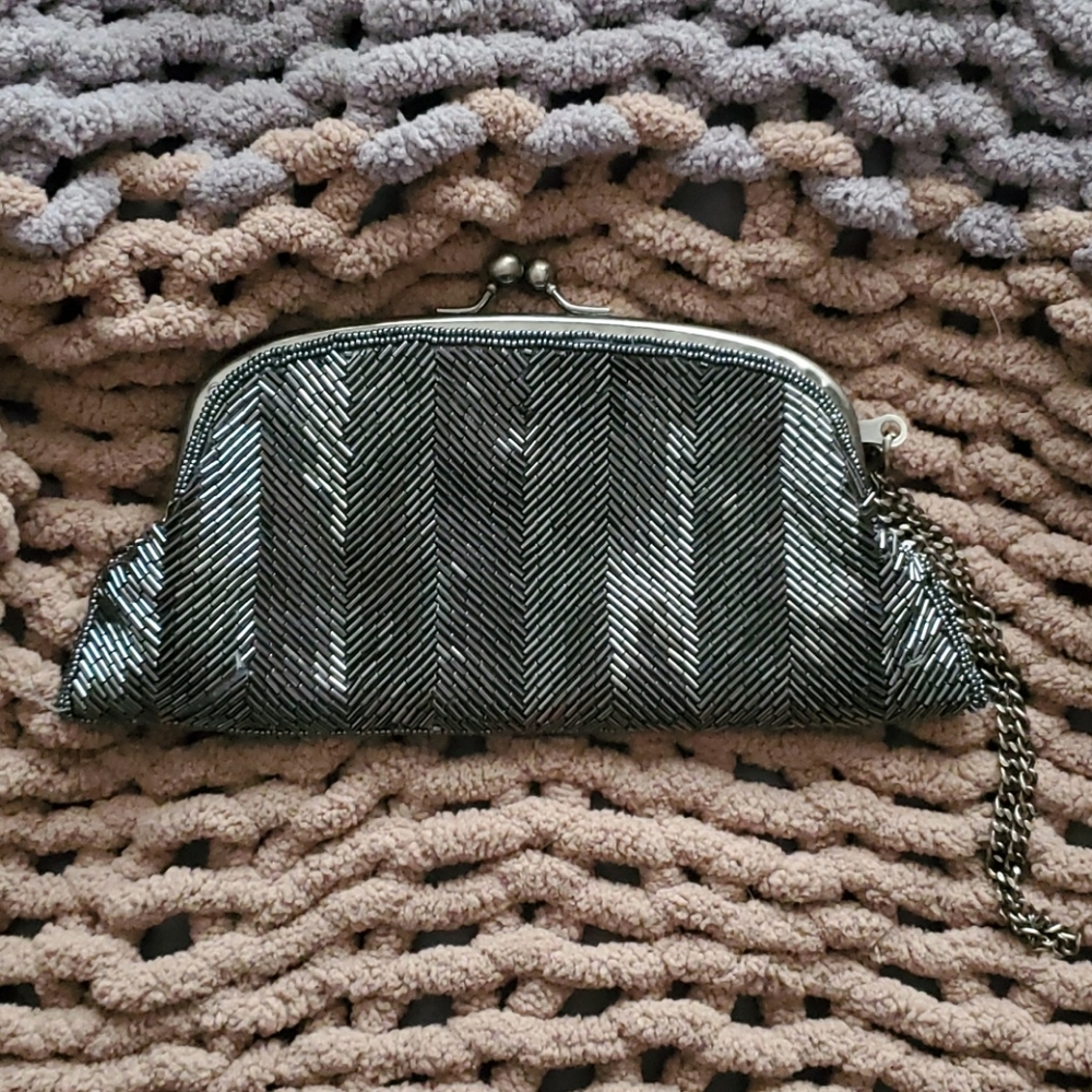 Gray Beaded Clutch
